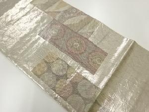 リサイクル　短冊に華紋・花鳥模様織出し袋帯